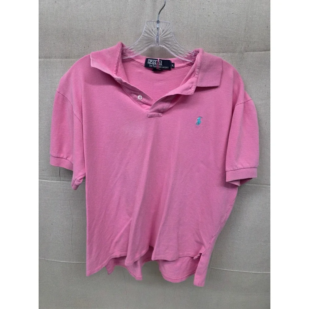 Polo Ralph Lauren Mens Pink Short Sleeve Pique Cotton Polo Shirt Large Blue Pony